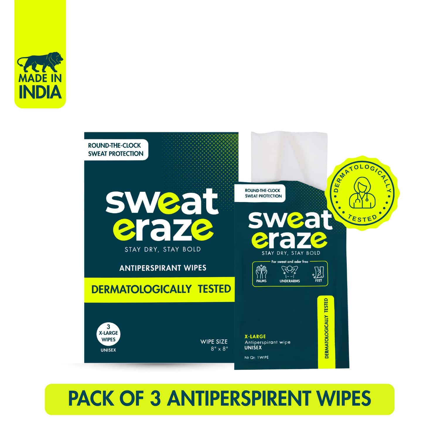 Sweat Eraze - Antiperspirant Wipes - Pack Of 3