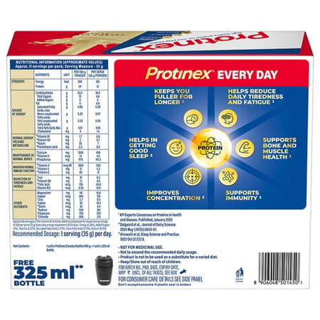 Protinex Creamy Vanilla Flavour Powder With Free Bottle 325ml Jar 400 Gm