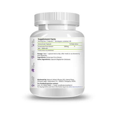 Natures Velvet Punarnava Pure Extract 500 Mg | 60 Veggie Capsules