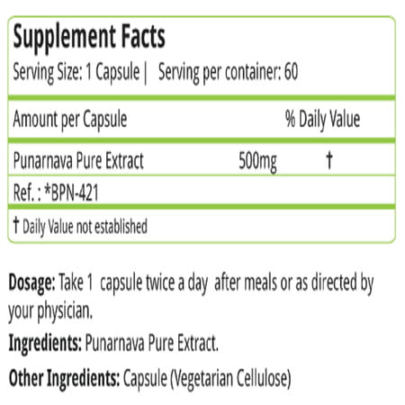 Natures Velvet Punarnava Pure Extract 500 Mg | 60 Veggie Capsules