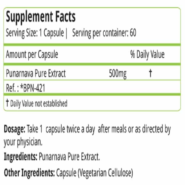 Natures Velvet Punarnava Pure Extract 500 Mg | 60 Veggie Capsules