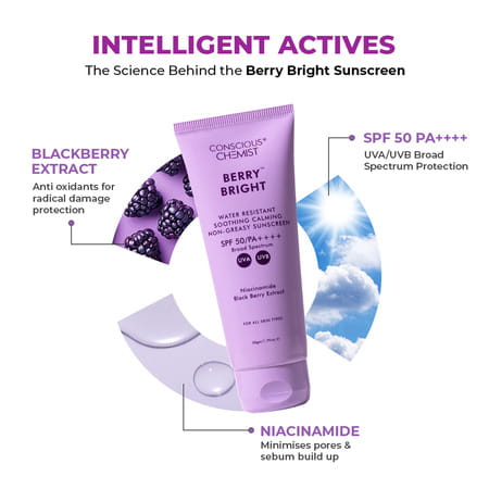 Conscious Chemist Berry Bright Spf 50 Pa++++ Sunscreen | In - Vivo Tested | Uva/Uvb Protection | 50G