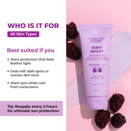 Conscious Chemist Berry Bright Spf 50 Pa++++ Sunscreen | In - Vivo Tested | Uva/Uvb Protection | 50G