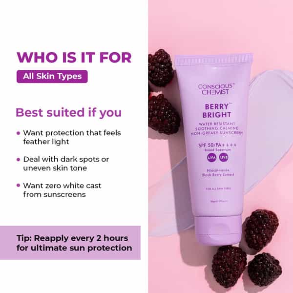 Conscious Chemist Berry Bright Spf 50 Pa++++ Sunscreen | In - Vivo Tested | Uva/Uvb Protection | 50G
