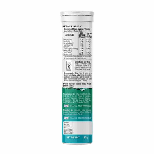 Dr. Vaidya's Acidity Care Effervescent Tablets | 3-In-1 Fast Relief | Lemon Mint | 15N (Pack Of 1)