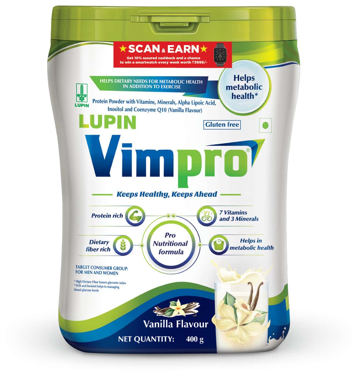 Lupin Vimpro Vanilla Flavour Jar Of 400gm Powder