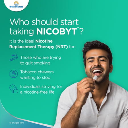 Nicobyt Nicotine Polacrilex Gum U.S.P 2mg - |Mint Flavoured| 9 Chewing Gums X Pack Of 12