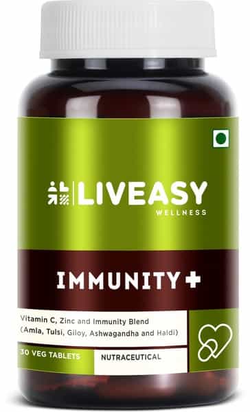 Liveasy Wellness Immunity Plus - Vitamin C & Zinc - With Herbal Immunity Blend - 30 Tablets