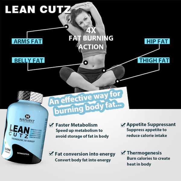 Naturyz Lean Cutz Thermogenic Fat Burner With Carnitine & 7 Extracts For Men & Women (60 Tablets)