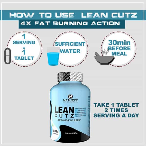 Naturyz Lean Cutz Thermogenic Fat Burner With Carnitine & 7 Extracts For Men & Women (60 Tablets)