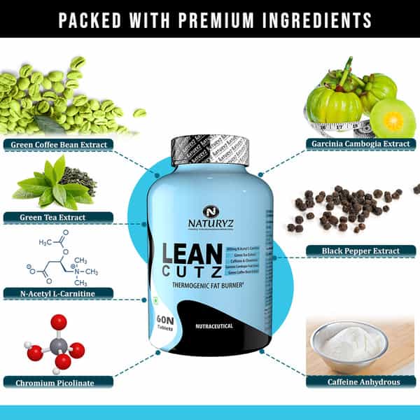 Naturyz Lean Cutz Thermogenic Fat Burner With Carnitine & 7 Extracts For Men & Women (60 Tablets)