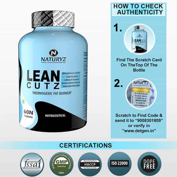 Naturyz Lean Cutz Thermogenic Fat Burner With Carnitine & 7 Extracts For Men & Women (60 Tablets)