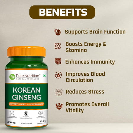 Pure Nutrition Korean Ginseng 800mg Boosts Energy
