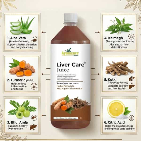 Ayumcure Liver Care Juice For Men & Women | Ayurvedic Herbs Blend | Natural Antioxidant Support - 1L