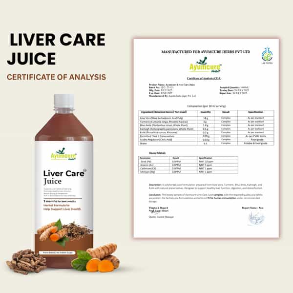 Ayumcure Liver Care Juice For Men & Women | Ayurvedic Herbs Blend | Natural Antioxidant Support - 1L