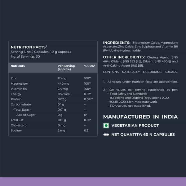 Nutrabay Pro Zinc + Magnesium + B6 - 500Mg - 60 Capsules