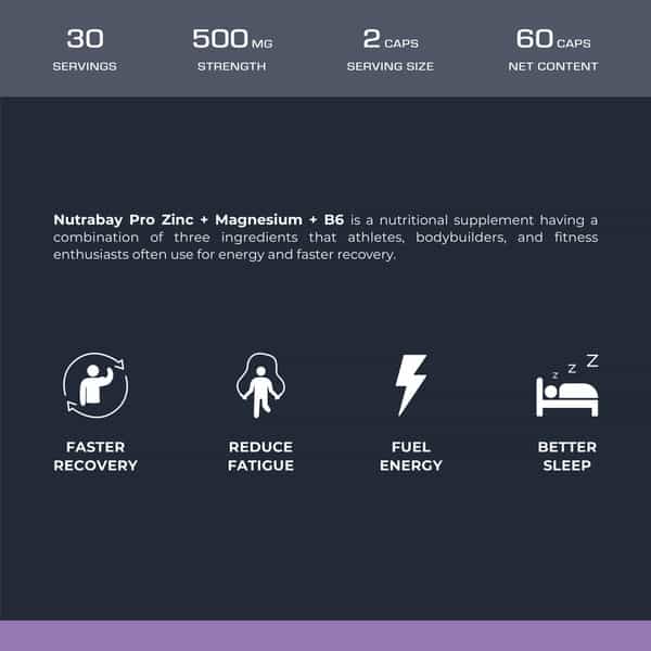 Nutrabay Pro Zinc + Magnesium + B6 - 500Mg - 60 Capsules