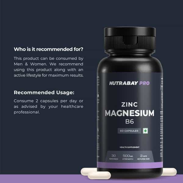 Nutrabay Pro Zinc + Magnesium + B6 - 500Mg - 60 Capsules