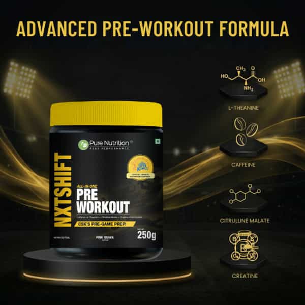 Pure Nutrition Nxtshift Pre Workout | Pink Guava | Energy | Focus & Endurance Formula 250 Gm