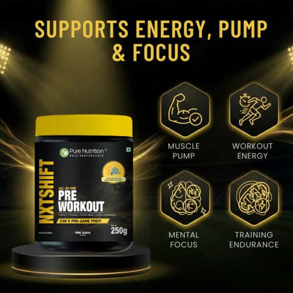 Pure Nutrition Nxtshift Pre Workout | Pink Guava | Energy | Focus & Endurance Formula 250 Gm