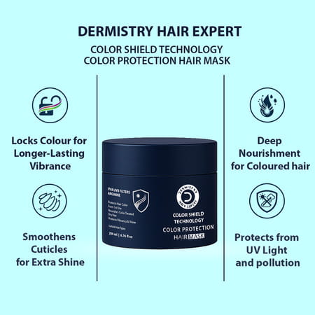 Dermistry Color Protection Mask For Chemically & Heat Treated Hair For Smoothening Shine 200ml