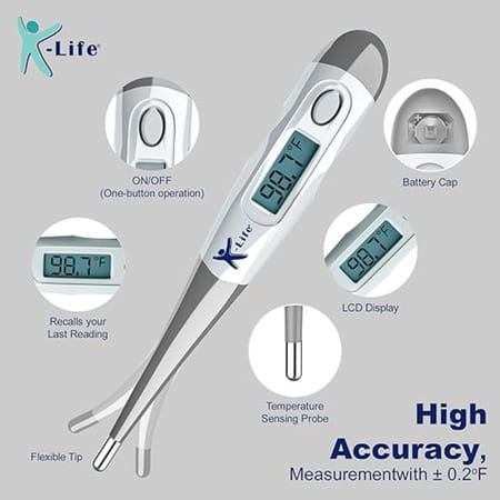 K-Life Fdt-101 Flexible Tip Digital Fever Check Thermometer For Kids Adults & Babies (Grey) 1nos
