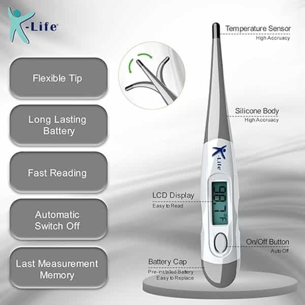K-Life Fdt-101 Flexible Tip Digital Fever Check Thermometer For Kids Adults & Babies (Grey) 1Nos