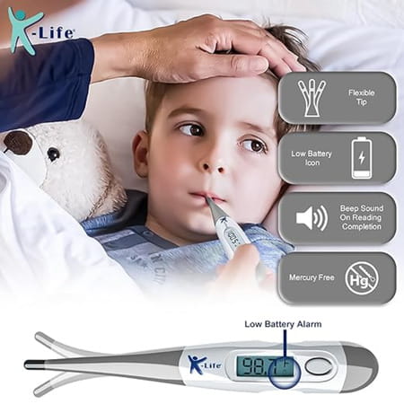 K-Life Fdt-101 Flexible Tip Digital Fever Check Thermometer For Kids Adults & Babies (Grey) 1nos
