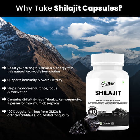 Shilajit 1000mg Capsules For Men & Women Vitality 60 Capsules