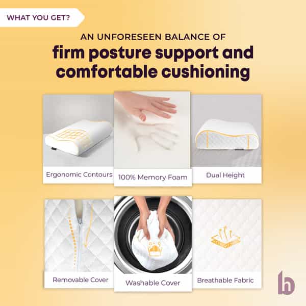 Betterhood White Memory Foam Ergonomic Dual Height Cervical Sleep Pillow (Medium)