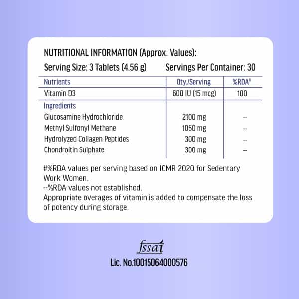 Hk Vitals Joint Support (60 Tablets) | With Glucosamine 1400Mg | Chondroitin | Calcium