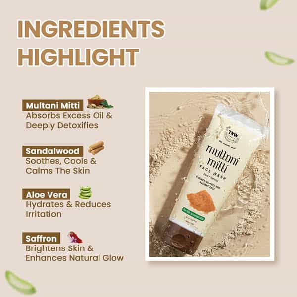 Tnw The Natural Wash Multani Mitti Face Wash Oily To Normal Skin With Kashmiri Kesar - 100 Ml