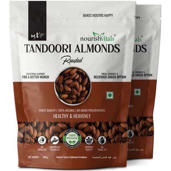 Nourishvitals Tandoori Rosted Almonds | 100% Natural California Almonds | 200G X Pack Of 2