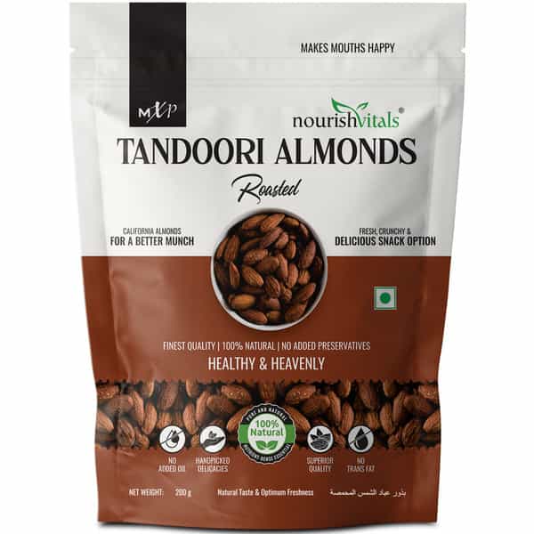 Nourishvitals Tandoori Rosted Almonds | 100% Natural California Almonds | 200G X Pack Of 2