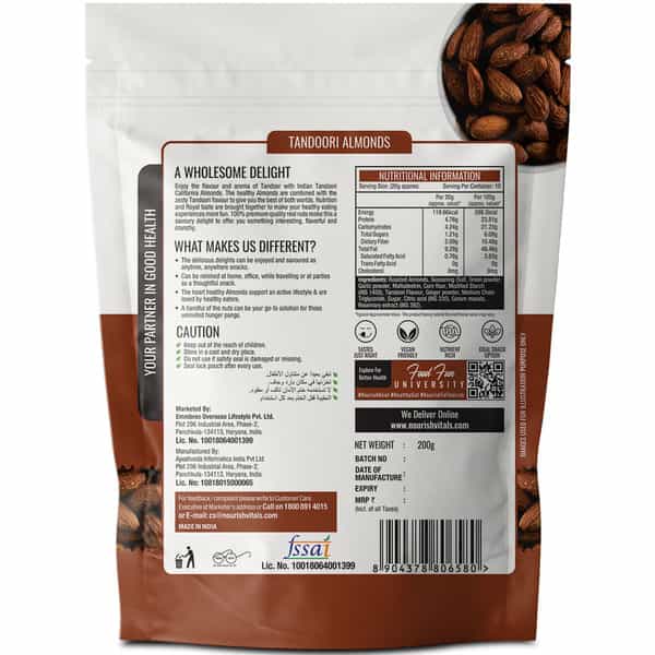 Nourishvitals Tandoori Rosted Almonds | 100% Natural California Almonds | 200G X Pack Of 2