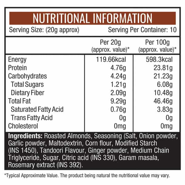 Nourishvitals Tandoori Rosted Almonds | 100% Natural California Almonds | 200G X Pack Of 2