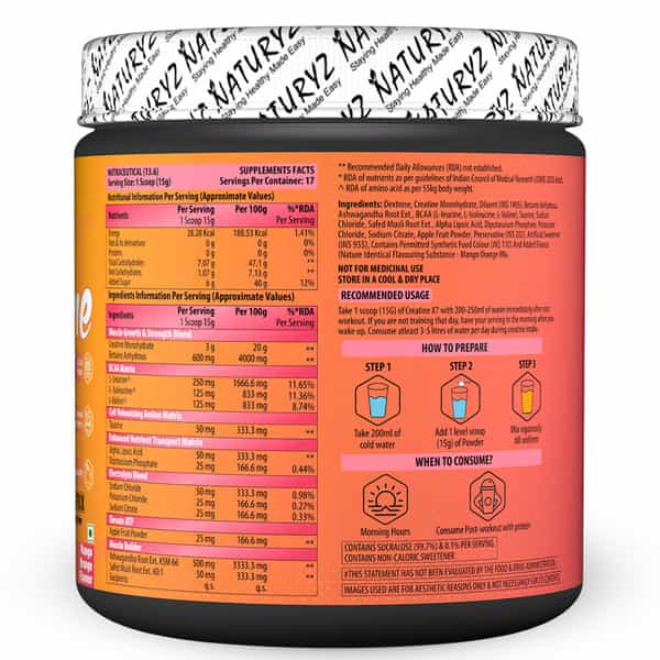 Naturyz Creatine X7 Post Workout Supplement With 7 Blends & Matrix For Lean Body -250G(Mango Orange)