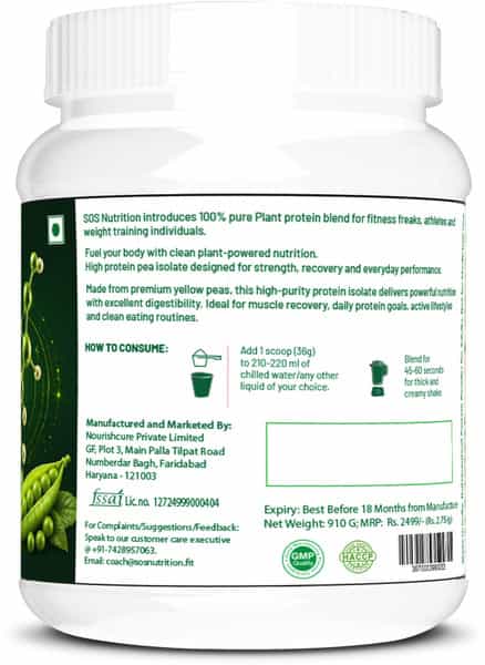 Sos Nutrition Plant Protein Powder For Men & Women 25G Protein Per Serving (910G Chocolate)