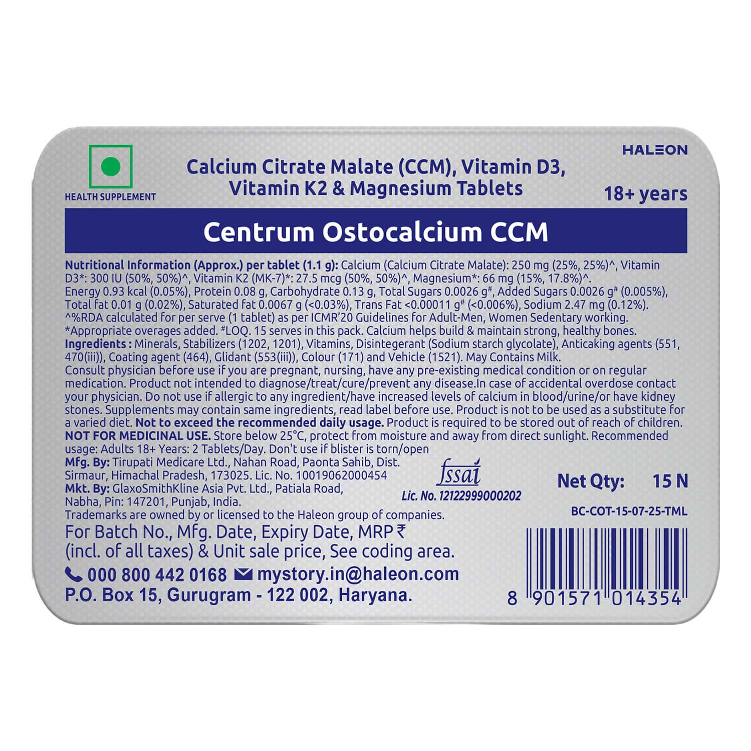 Centrum Ostocalcium Ccm Strip Of 15 Tablets