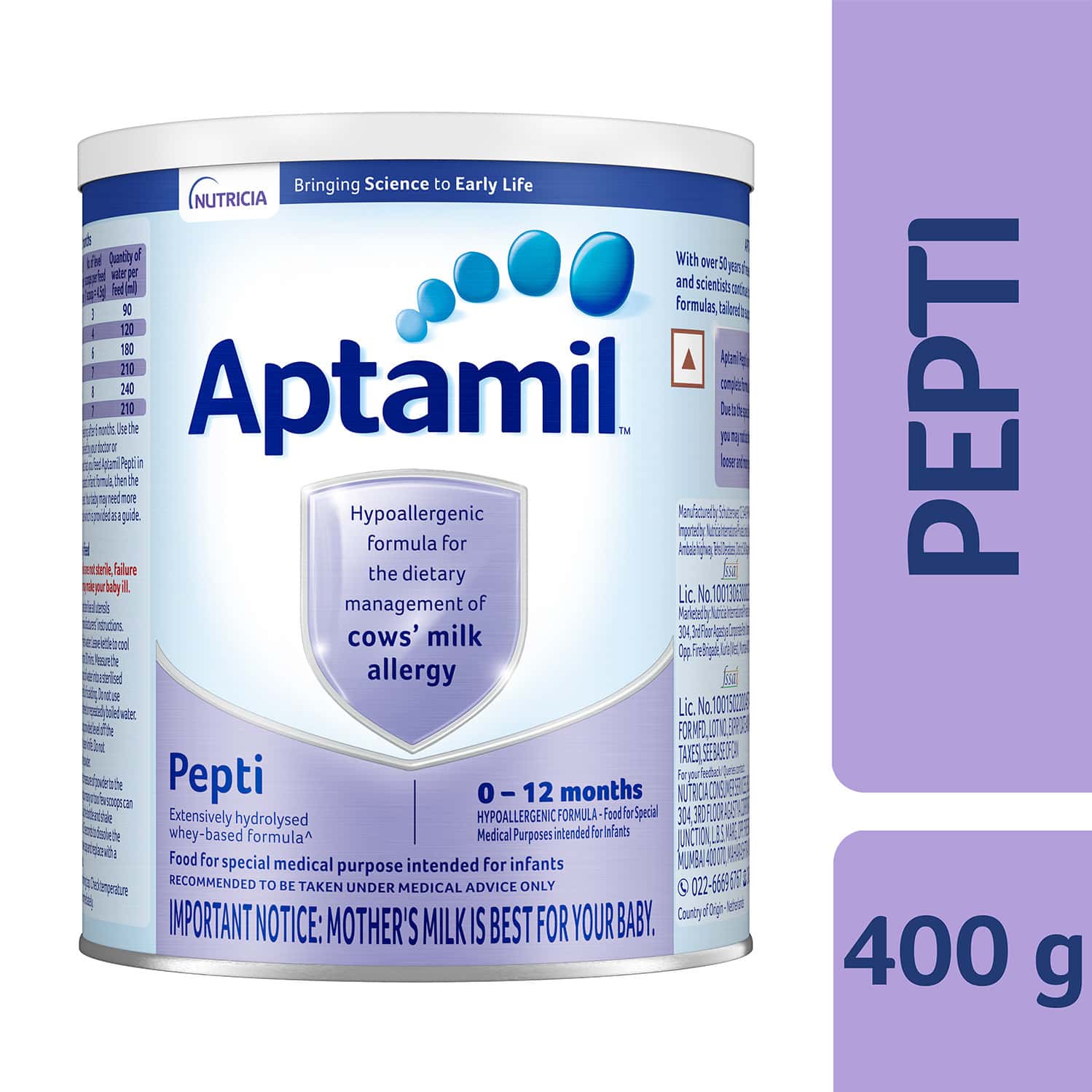 Aptamil Pepti | Hypoallergenic Formula | From 0 To 12 Months | Tin 400 Gm