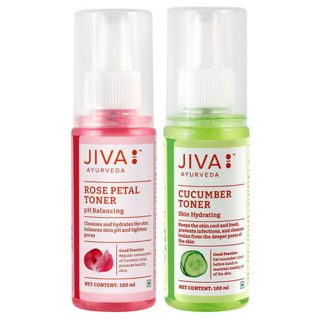 Jiva Skin Toner For Glowing Skin Combo | Rose Petal Water 100 Ml | Cucumber Water 100 Ml | Pack Of 2