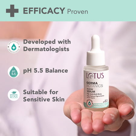 Lotus Dermabotanics Kojic Acid + Multi Berry Hi-Dose Serum | Ph 5.5 | For Sensitive Skin | 28Ml