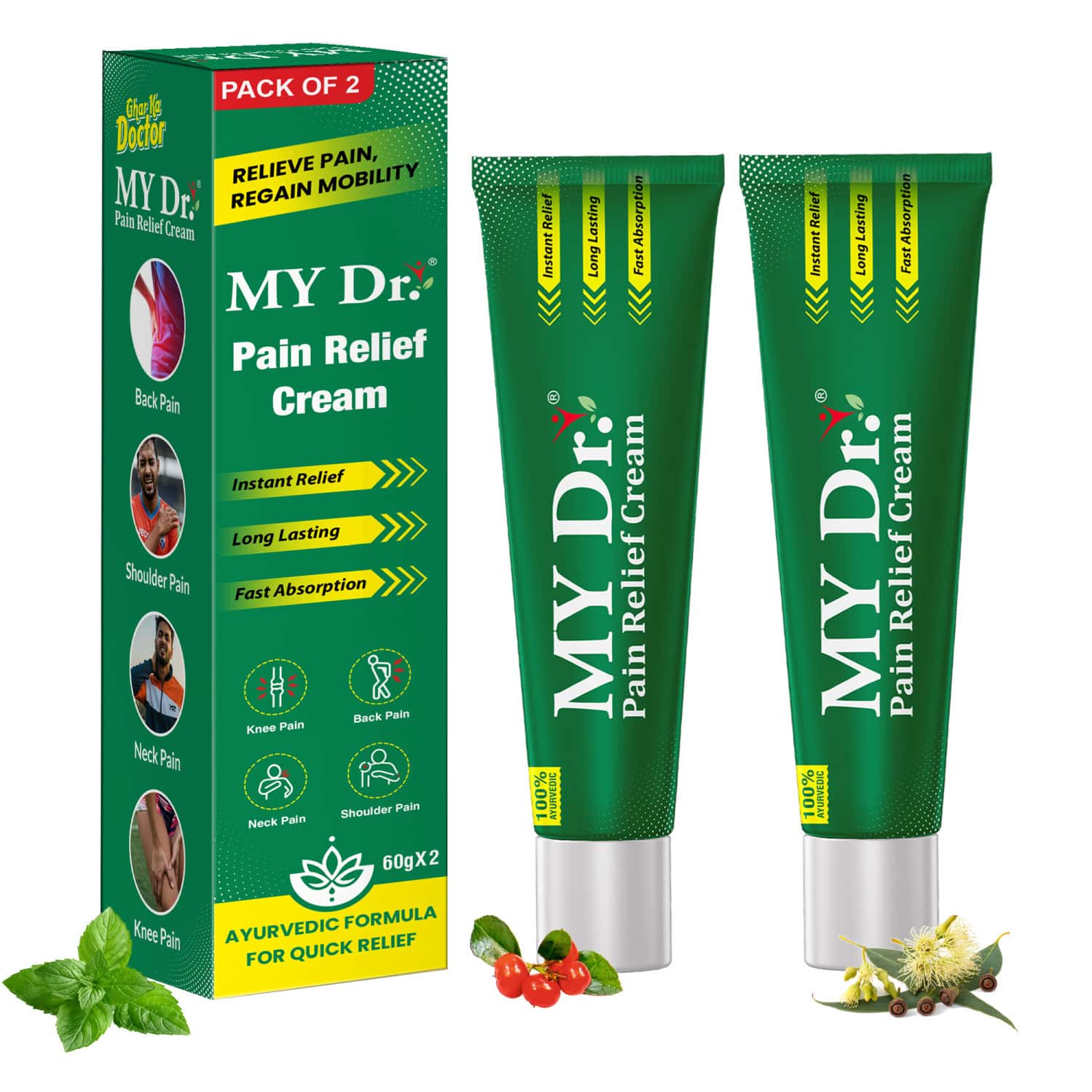 My Dr.Pain Relief Cream Instant Relief For Back | Neck | Shoulder & Muscle Pain 100% 60g Pack Of 2