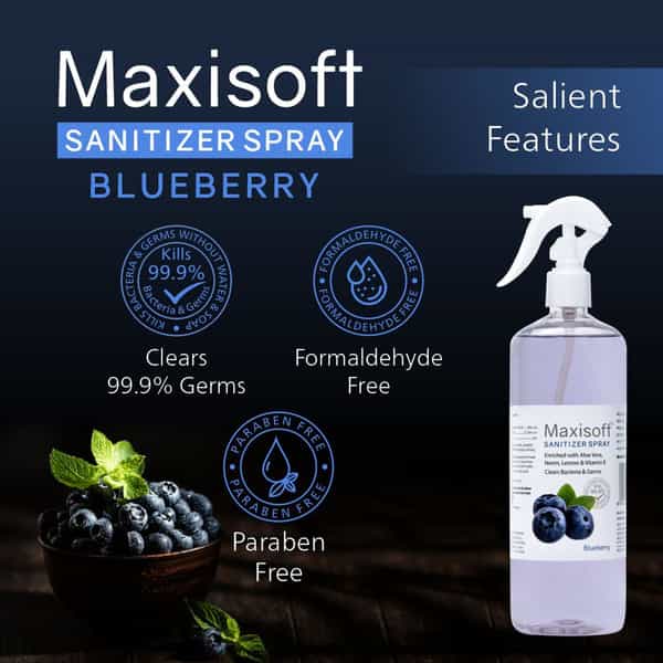 Maxisoft Blueberry Sanitizer Spray | Aloe Vera Neem & Vitamin E (500 Ml Pack Of 1)