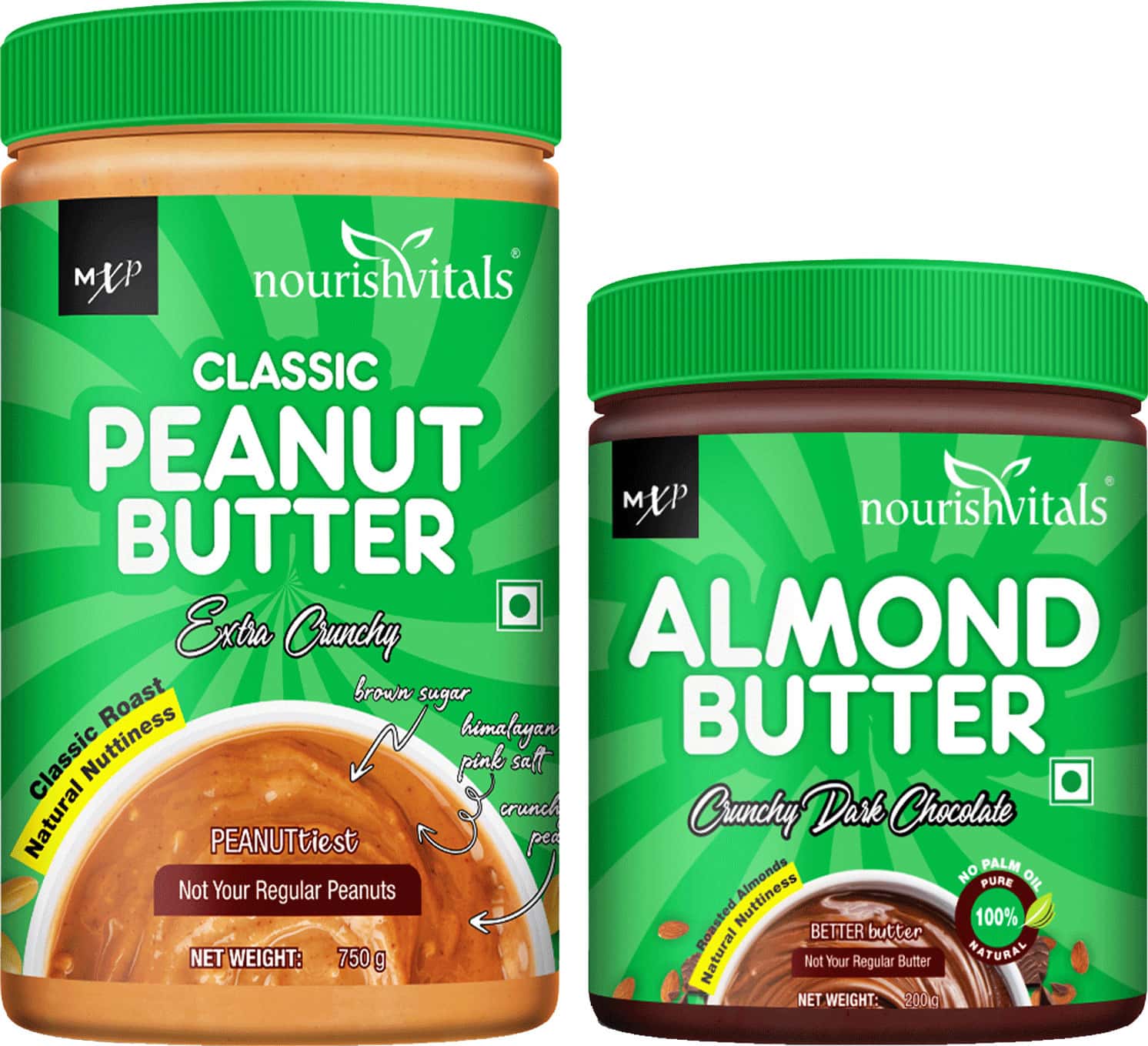 Nourishvitals Irresistibly Tasty Combo | Classic Peanut Butter 750 G (Crunchy Dark Chocolate) 200 G