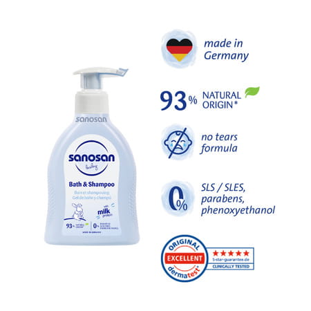 Sanosan Baby Bath & Shampoo | 2-In-1 Gentle Cleanser - No Tears | Newborn - 200ml