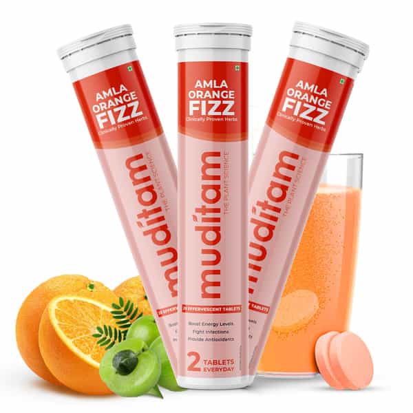 Muditam Ayurveda Amla Orange Fizz Tablet | Vitamin C Effervescent Tablets 60 Effervescent Tablets