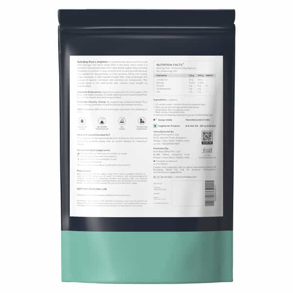 Nutrabay Pure 100% L-Arginine Powder - 250G Unflavoured 100 Servings