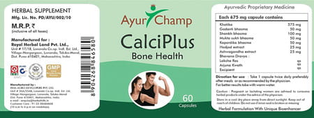 Ayur Champ - Pack Of 5 - Calci Plus | Bone Health | Herbal Supplement | 60 Capsules