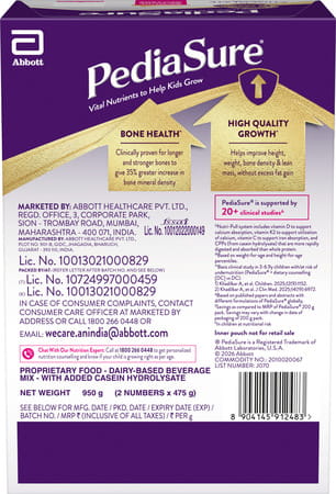 Pediasure Vital Nutrients To Help Kids Growth For 2-6 Years Old Chocolate Flavour Box Of 950 Gm